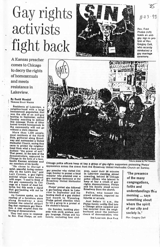Gay rights | _activists ‘ flght back A Kansas preacher of homosexuals and meets resistance in Lakeview. 4 Mot The presence of the many congregations, fiths and understandings this morming ... says something about where the spirt of our city and saciety Is"